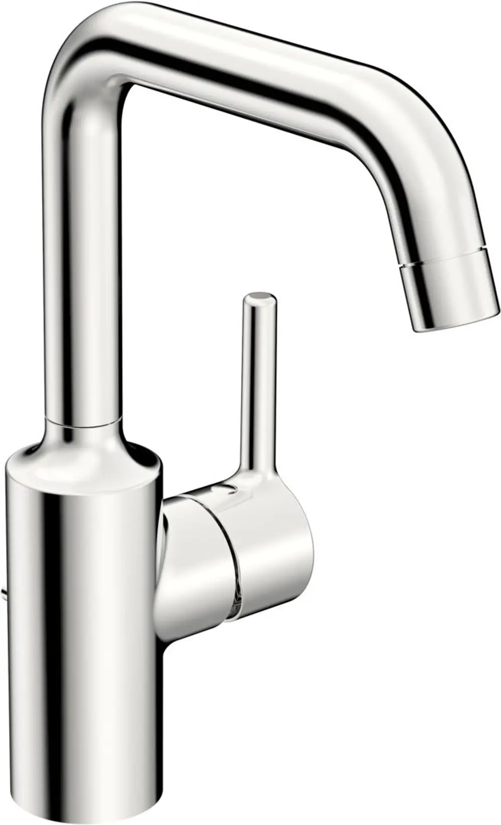 Waschtischarmatur aus Chrom von HANSA mit einem gebogenen Auslauf und einer Bedienhebelstruktur für die Wassersteuerung.